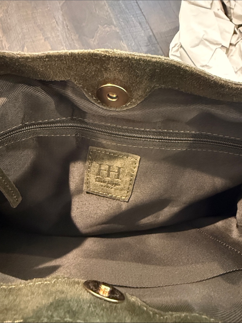 Haute Hippie Suede Fringe Olive Green Bucket Shoulder Bag Purse NWT - Picture 13 of 16
